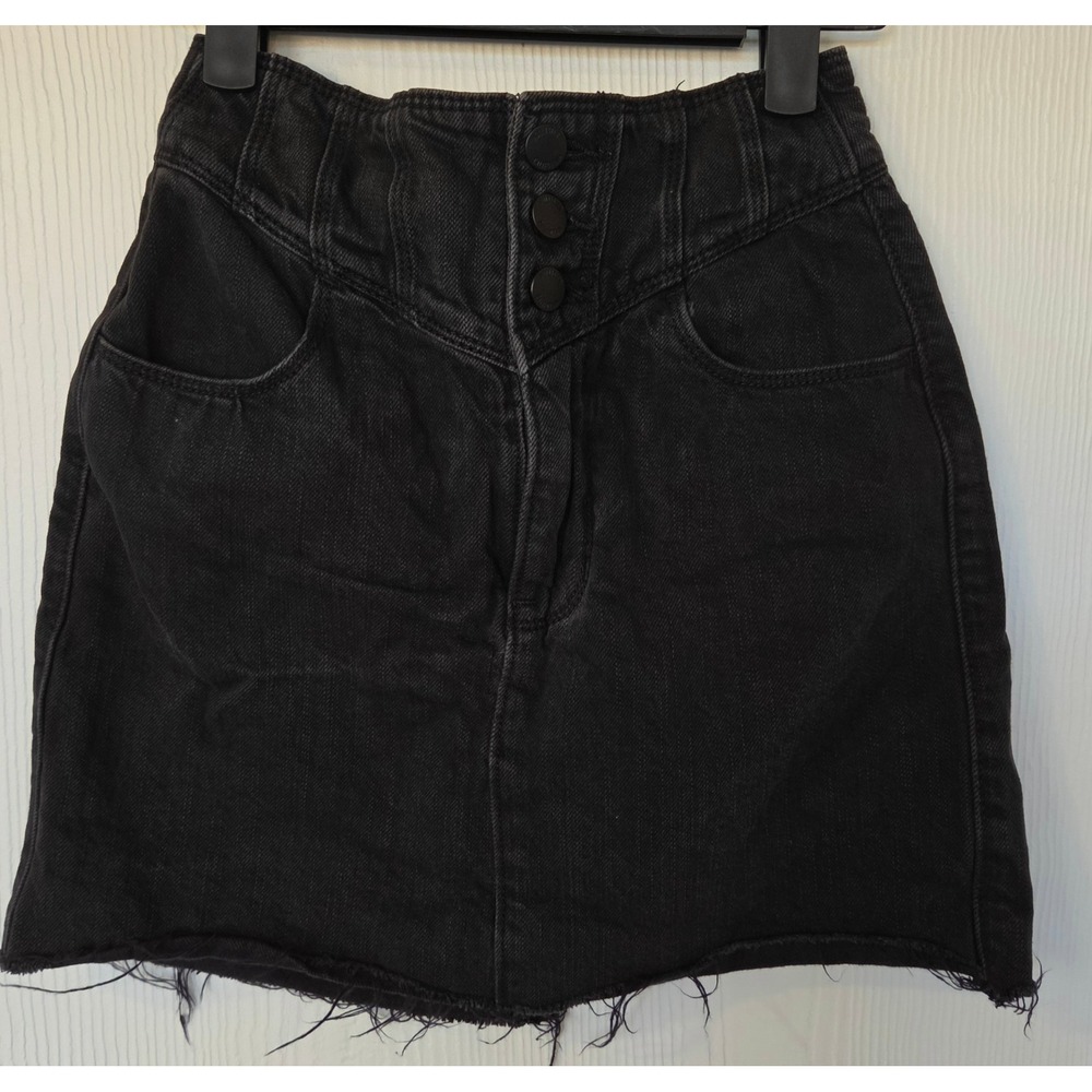 Hollister Ultra High-Rise Denim Mini Skirt Raw Hem 00 W23 Twee Indie Y2K Grunge